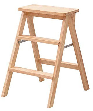 Klapphocker aus Holz mit 3 Stufen, für Indoor-Klettern, tragbare Küche und Büro, Treppenstuhl, sichere und praktische Trittleiter, natürliche Farbe