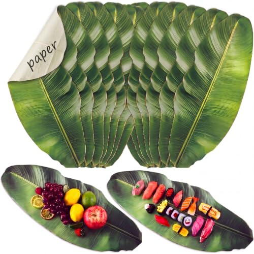 Tinlade Lot de 60 feuilles de bananier artificielles tropicales pour cuisine, charcuterie, décoration de fête hawaïenne, 58 x 22,9 cm