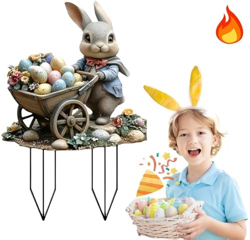 VIMAZ Gartenstecker Osterdeko Zum Stecken, Outdoor Ostern Garten Hasen Deko, Vintage Osterhase Osterei Gartenschilder, Garten Stecker FrüHling Deko Ostern Hase Wetterfest (E)