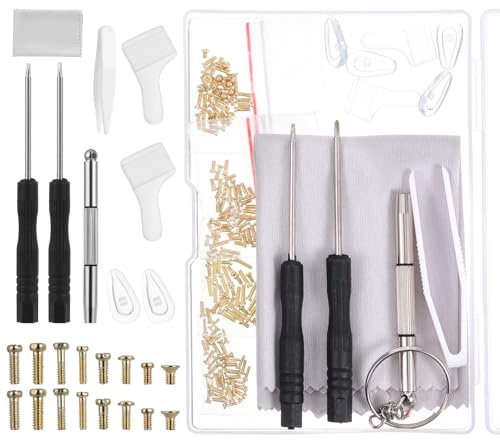 Eyeglass Repair Tool Kit, Gold Glasses Repair Kit Precision Glasses Screwdriver Set with Screws Nose Pads Eyeglass Ear Grips Tweezer for Eyeglasses Sunglasses Presbyopes Watch Repairs