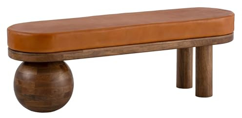 FineBuy Sitzbank 140x40x47 cm Massivholz Echtleder, Polsterbank | gepolsterte Lederbank mit massiven Holzbeinen, Garderobenbank für Flur, Schlafzimmer und Wohnzimmer