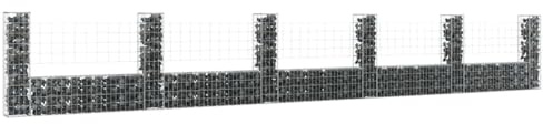 Verderoom Cesto Gabbione a U con 6 Pali in Ferro 620x20x100cm, Gabbione in Rete Metallica, Gabbioni Metallici, Gabbione per Sassi, Gabbioni da Giardino