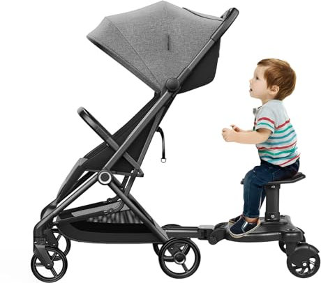 Passeggino passeggino con seduta rimovibile – Tavola nera per gemelli dai 3 ai 7 anni, portata 55 lbs, ruote in PU e superficie antiscivolo (compatibile con tutti i passeggini)