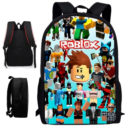 Sac à Dos D'école pour enfants, sac imprimé 3D dessin animé, Roblloxx Grande Capacité Étudiant Cartable, Sac de Voyage pour Adolescents, pour garçons et filles-C