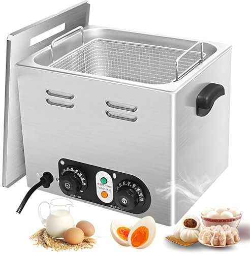 Réchauffeur de nourriture commerciale électrique, autocuiseur à œufs rapides électrique, 45 Egg Capacité, autochtone en acier inoxydable avec contrôle de la température du panier en filet et minuterie