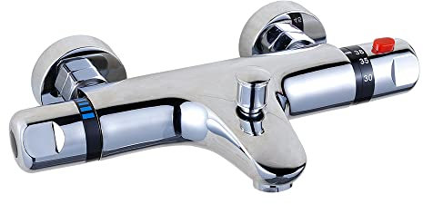 Rubinetto per vasca da bagno a cascata con termostato, miscelatore vasca da bagno, rubinetto doccia termostatico con pulsante di sicurezza a 38 °C, per bagno