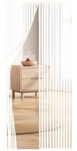 Cascovll Magnetic Screen Door (with Stay Open Buckles,90×210cm,White) | Heavy Duty Self-Sealing,Powerful Magnets & Full Frame,Magic Tape No Gap