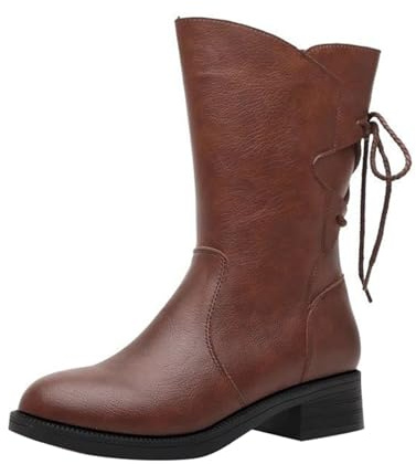 Botines de piel para mujer, botines de piel para mujer, con tacón, cremallera lateral, botas de mujer, punta redonda, media botas, botas de invierno, botas de invierno de media caña, marrón, 40 EU