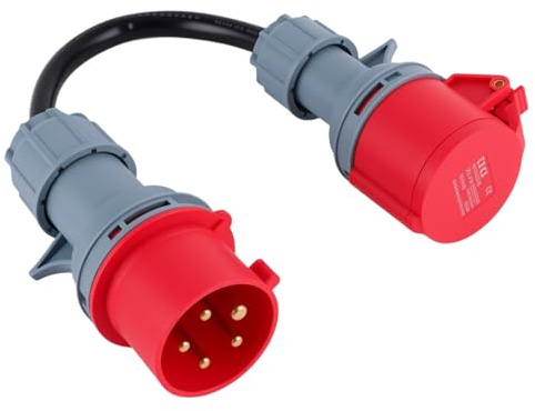 HISUEKIG CEE Adapter 32a auf 16a, Starkstrom Adapter mit IP44 Wasserdichter, 0.5m Kabel, 16A Einstecksteckdose, 5x2.5mm² Starkstromkabel für Werkstätten, Baustellen, Camps