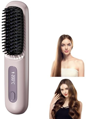 LYPPUL Spazzola Lisciante per Capelli, 160°C-200°C Spazzola Lisciante Senza Fili con Display LCD 3 Temperature, Senza Fili Piastra Lisciante, Ceramica Antiscottatura per Tutti i Tipi di Capelli(Viola)