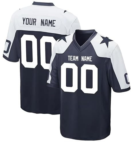 Custom Football Jerseys Personalized Team Name Number Stitched Printed American Shirts for Women Men Kids Blue/White