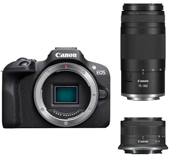 Canon EOS R100 - Obiettivo RF-S 18-45mm + 75-300mm Kit Doppio Zoom - Fotocamera Mirrorless APS-C 24,1MP, Dual Pixel CMOS AF, Videocamera 4K, Scatto Continuo 6,5fps - Rilevamento Viso e Occhi