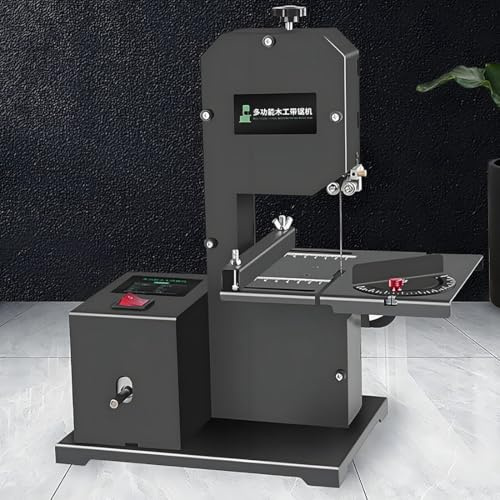 HuanEssentric Sierra Cinta Profesional Mesa | 800W | Altura Corte 70 Mm,Garganta 90 Mm | Curvas + Cortes Rectos | Mesa Metal Inclinable (0-45°) | Máquina Corte para Talleres Pequeños