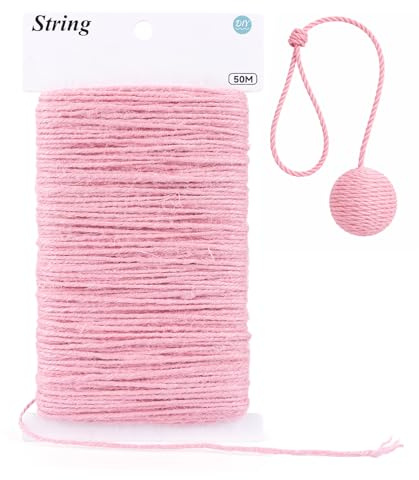 G2PLUS 2MM Jute String Twine, 50M Pink Natural Garden Twine for DIY Art and Crafts, Gardening Use, 3 Ply
