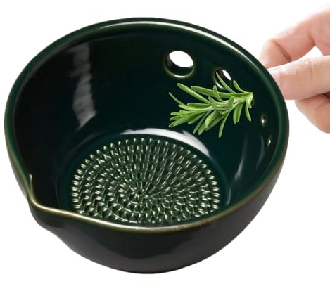 Générique Bol râpe à ail, Outils de plaques de râpe de Cuisine 2 en 1, Outil efficaces pour dénuder Les Herbes avec 5 Tailles de Trous, pour ail, Gingembre, Herbes, Zeste de Citron, Fromage