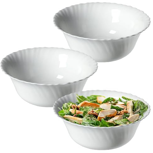 KADAX Schüssel ∅ 20 cm, 3er Set, Schale aus gehärtetem Glas, Obstschale, Salatschüssel, Dessertschale, Müslischüssel, Suppenschale, Snackschale, Spülmaschinenfest (Weiß)