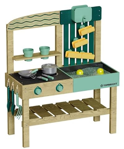 TOP Bright MUD Kitchen (Matschküche Kinder, Outdoor Spielküche, Wasserspielzeug, kreatives Holzspielzeug, Gartenspielzeug, Spielzeugküche mit Wasserbahn, Rollenspiel) 1212472024de0001