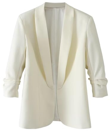 LCDIUDIU Blazer da Donna Aperto sul Davanti, Collo A Scialle, Maniche A 3/4 Arricciate, Leggero, Casual, Giacca Primaverile Estiva, vestibilità Slim, per Tutti I Giorni, Ufficio, Lavoro, Feste, Bei