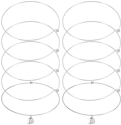 NBEADS 8 Pcs collier Ras du Cou en Fil Métallique, Collier Ras du Cou Ouvert en Laiton Argent et Argenté de 2mm Idéal pour la Création de Bijoux DIY, Diamètre Intérieur: 14.3cm