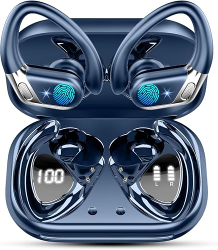 Wireless Earbuds, Bluetooth 5.4 Headphones Sport with 4 ENC Mic, Wireless Earphones in Ear HiFi Stereo, 50H IP7 Waterproof Bluetooth Earbuds with Earhooks, LED Display Wireless Headphones for Running