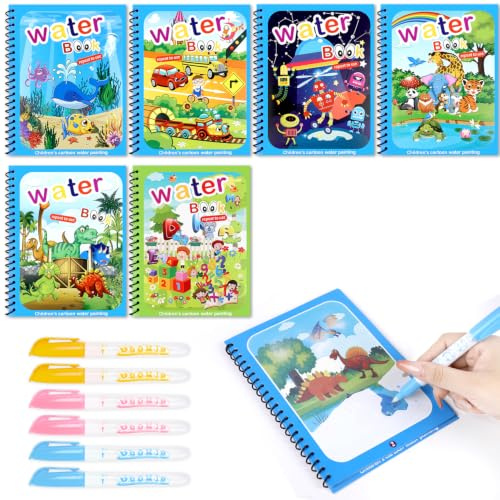 SULOLI 6pcs Livre de Dessin Magique de l'eau Livre Coloriage Magique | avec 6 Stylos Magique Réutilisable Jouets Peinture