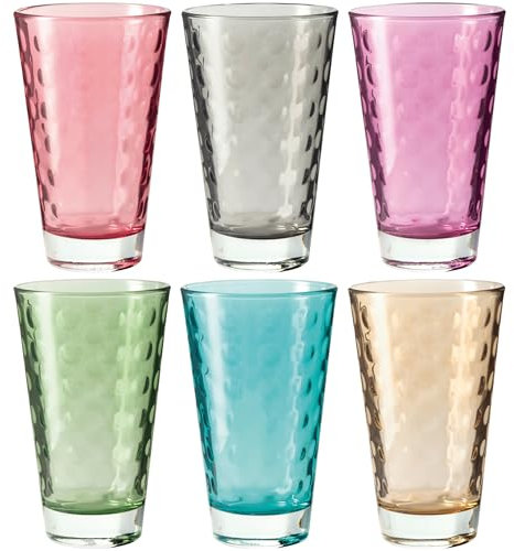 Leonardo 047283 Set Óptico 6 vasos, Grandes, Colores Surtidos, Cristal, Multicolor, 8 x 8 x 13 cm, 6 unidades