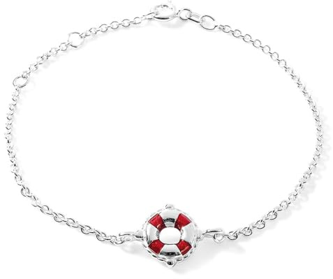 Heartbreaker Sealife Rettungsring-Armband I Damen-Armkette aus 925 Sterling Silber I Nickelfreies Silberarmband mit rotem Brandlack I In Goldschmiedequalität gefertigt I LD SL 81