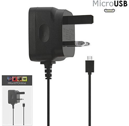 IWIO 3 Pin UK Micro USB 1AMP/1000 mAh Mains Wall Desk Charger with LED Indicator (CE & ROHS Certified) for Alcatel 5v 2018 - BLACK