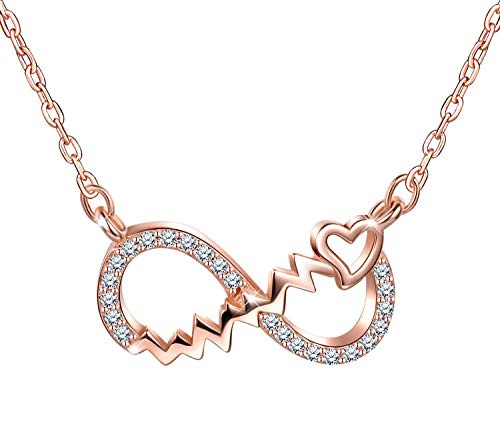 Unendlich U 925 Sterling Silber Damen Frauen Mädchen Kette Unendlichkeit Symbol Anhänger Halskette mit Herz Zirkonia,Rosegold