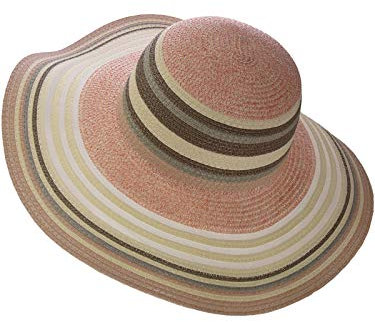 Harrys-Collection Extra Großer Strohhut für Damen in 8 Farben, Kopfgröße:Einheitsgröße, Farben:grau mit rosa