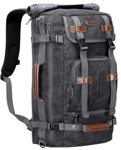 WITZMAN Vintage Canvas Rucksack Laptop Reiserucksack Herren Convertible Reisetasche Rucksäcke 17 Zoll (A519-1, Gross Schwarz)