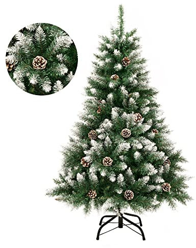 GIGALUMI Ausklappbarer künstlicher Weihnachtsbaum, einziehbarer Weihnachtsbaum mit Schnee und echten Tannenzapfen, Innendekoration, Tannenbaum 120cm 500 Spitzen
