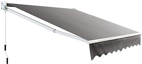RELAX4LIFE Toldo Retráctil de Aluminio con Manivela y Ángulo Ajustable 40-100°, Toldo Exterior con Brazo Articulado, Protección Solar y de Agua para Balcón y Terraza, 2,5x2m (Gris)