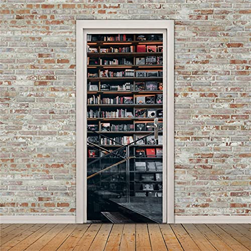 A.Monamour Türtapete Selbstklebend Türfolie Türposter 3D Bücherregal Hintergrund Vinyl Folie Türdeko Tapete Wandbild Türaufkleber Türtattoo 90 x 200 cm