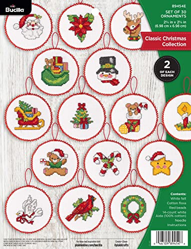 Bucilla, Klassische Weihnachtskollektion, 14 Stück, Kreuzstich, Ornamentherstellungs-Set, Urlaubszubehör für DIY-Nadelspitzenkunst und Handwerk, 89454E