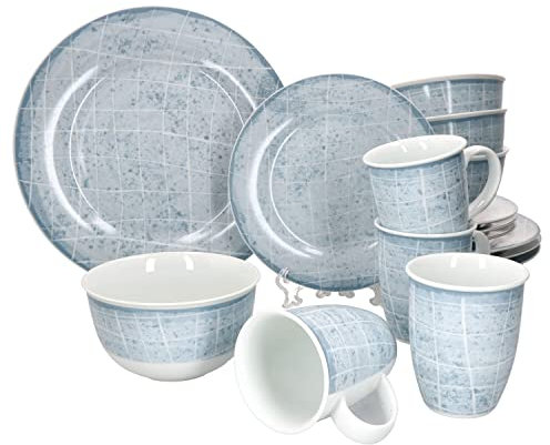 Ritzenhoff & Breker Nordic Ellen Kombi-Service 16-tlg Hellblau I Geschirr-Set für 4 Personen I Speise-Teller - Frühstücks-Teller - Müsli-Schalen - Kaffee-Becher I Porzellan-Set spülmaschinengeeignet