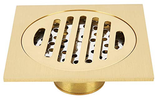 Drain de Sol de Douche avec Grille Amovible 4,3x4,1x2,2 Pouces Fini Laiton Doré Brossé pour Toilette Cuisine Siphon de Sol Accessoire de Plomberie