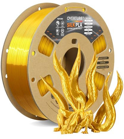 OVERTURE Silk PLA Filament 1.75mm, 1kg 3D Drucker Filament Seide PLA, Maßgenauigkeit +/- 0.03 mm(Seide Gold)