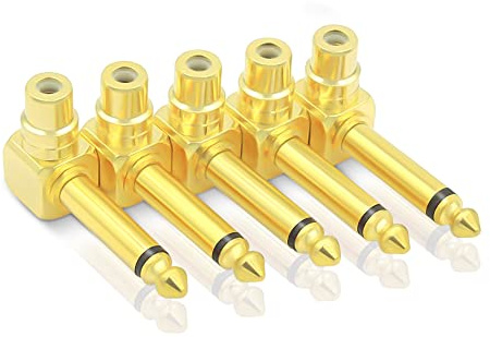 KUYIOHIFI RCA to 1/4 Audio Adapter, 90 Degree 6.35mm Mono Plug Male to RCA Female Connectors (6Pack)
