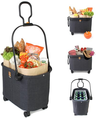 MY DUQUE - Milo Einkaufskorb bis 10 kg | Faltbarer Einkaufstrolley | Flexibler XL Einkaufswagen mit doppelt gegliedertem Griff | Klappbox auf Rollen – Praktischer Bollerwagen faltbar in Schwarz