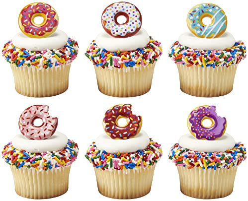 DecoPac Donut Cupcake-Ringe, Kuchenaufsätze, mehrfarbig, lebensmittelechte Dekorationen für Partys, 24 Stück