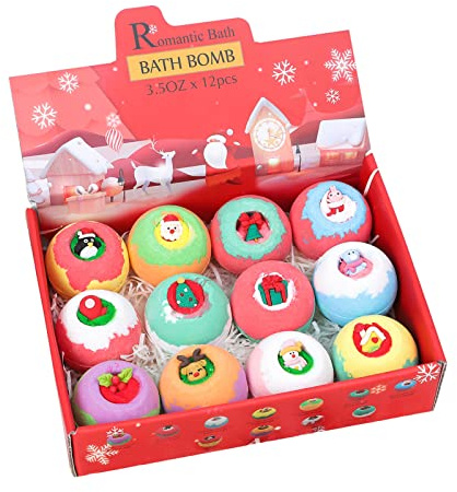 Weihnachten Badebomben 12 Pcs, Badekugeln aus 100 % Natürlich ätherischen Ölen, Weihnachtsgeschenke für Weihnachten mit Santa Claus Schneemann Elk für Mädchen und Frauen