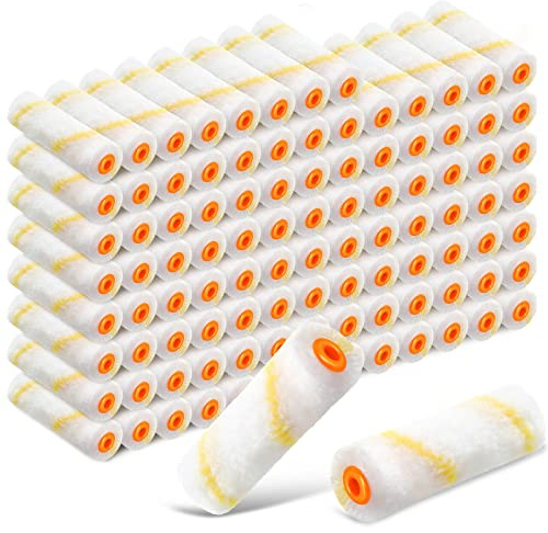 Nuogo 150 Pcs 4 Inch Mini Paint Roller Cover 1/2 Nap Small Microfiber Roller Covers Home Repair Tools House Household Supplies Kit(Yellow)