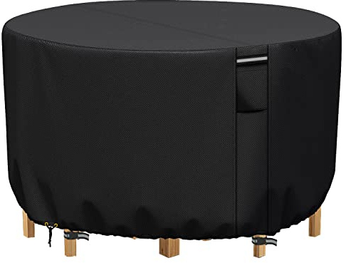 RICHIE Gartenmöbelabdeckungen wasserdicht, Outdoor Runde Gartentischabdeckung mit Belüftung, Heavy Duty Rip Proof 600D Oxford runde Patio Möbel Set Abdeckungen winddicht, Anti-UV (Ø163x71cm) - Schwarz