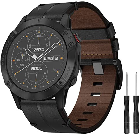 Garmin QuickFit Läderarmband 26mm för Fenix 6X/7X/8 51mm/5X Plus/3/3 HR/Tactix 7 AMOLED/Pro/Epix Pro/Enduro