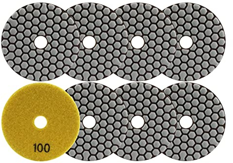 FOCSTOL Diamant Trocken Polierscheiben - 8 Stück 100mm Körnung 100 Diamant Schleifpad für Granit Marmor Kunststein Quarz für Winkelschleifer
