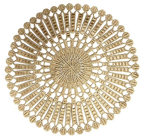 4 Stück Spitze Runde Gestickte Tischläufer,Handarbeit Geklöppelt Gold Spitze Tischläufer Untersetzer Häkeln Spitzendeckchen Platzdeckchen Tischdecke für Küche,Party,Hochzeit Tassen, Vasen 26-28cm