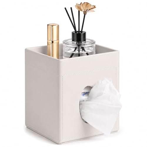 LAMOTI Tissue Box Cover Square with Storage, PU Leather Cube Tissue Holder