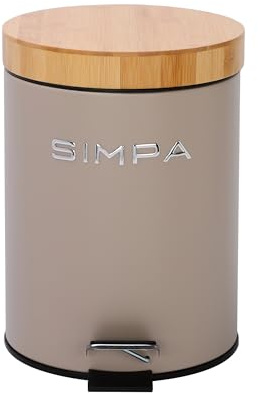 simpa 5L 5 Litre Matt Mushroom Slim Soft-Closing Pedal Dustbin with Bamboo Lid
