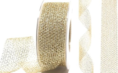 s.dekoda Schleifenband 25m x 40mm Gold Gitterband Raschelband Dekoband [D4203]